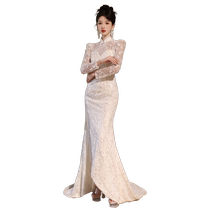 Yubai) French fishtail light wedding dress 2024 new bride wedding simple temperament high-end texture dress long sleeves