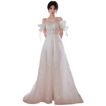 Reaching for the Stars) One-shoulder French light wedding dress 2024 new bridal dress petite outing dress with light and luxurious temperament