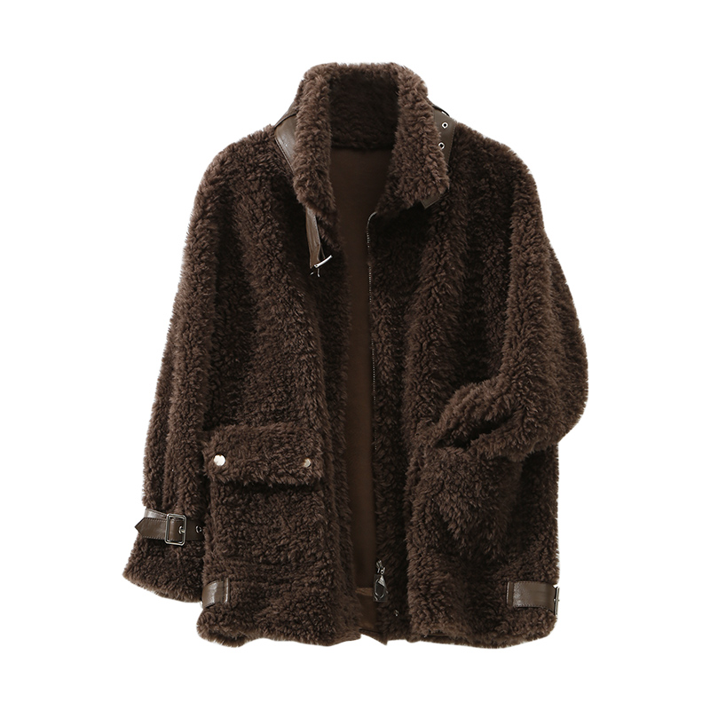 Emer Winter Outfit New Sheep Cut Velvet Fur tích hợp dọc lông cừu ngắn Grain Coat AW