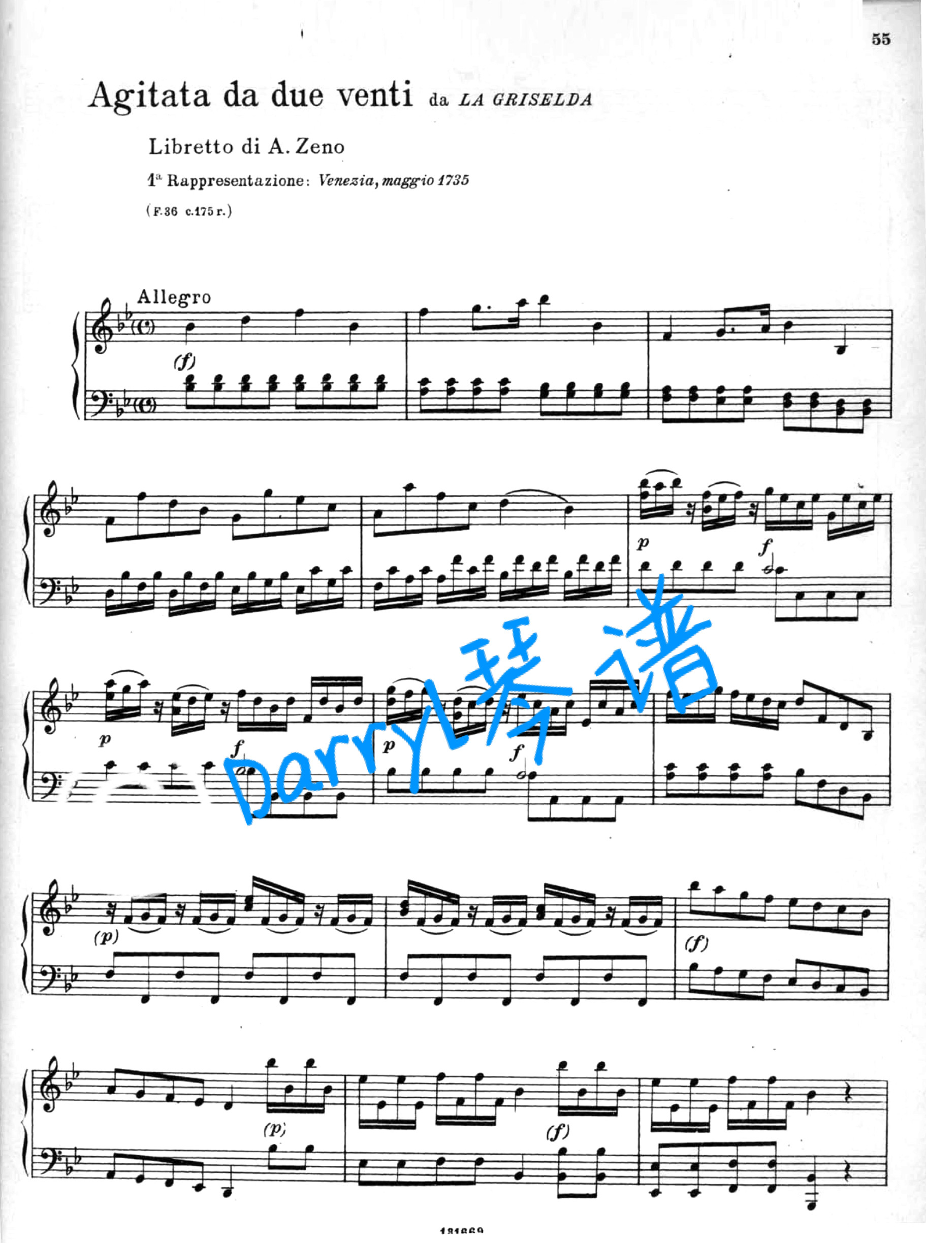 Vivaldi Agitata da due venti Italian original canonical accompaniment