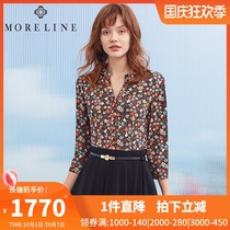 Mulan autumn collar womens top slim temperament long sleeve printed shirt