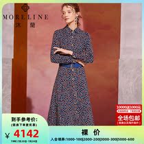Body Mulan Chundress collection waist display slim wave points printed one-piece dress woman mid length sashimi 100 lap long sleeves Long dress A word dress