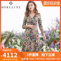 Mu Lan autumn V-neck Womens printed slim classic print elegant dress