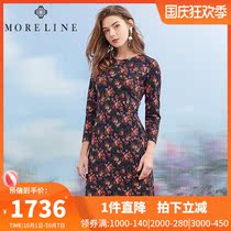 MORELINE Mu Lan Shopping Mall Same Autumn Knitted Long Sleeve Dress Womens Round Neck Medium-length dress