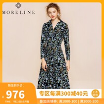 High-end dress thin French retro medium-long temperament skirt Slim floral dress