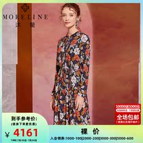Body Mulan Chundress European-style elegant retro lady round collar collection waist display slim art print dress with long sleeves in long sleeves