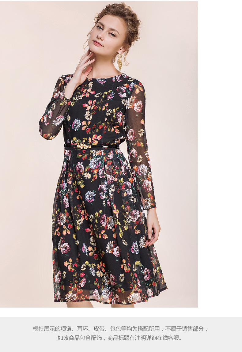 Morine Mulan 2018 mùa thu mới thời trang dệt vòng cổ dài tay áo in dress 18624903 đầm ôm body