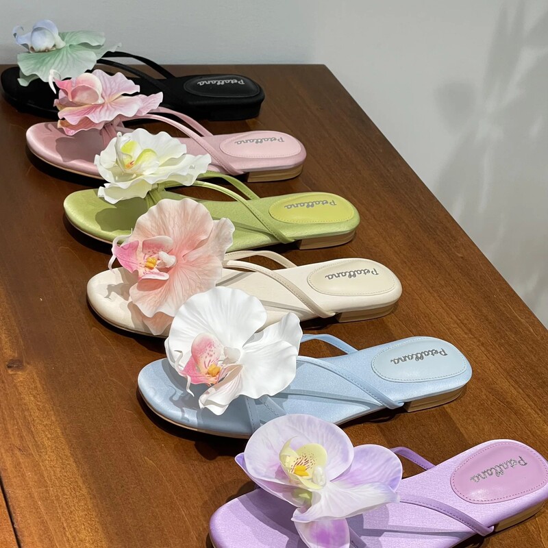 Petallana【1Cm Flat Sandals】Thai Handmade Garden Series Detachable Flower Flat Sandals