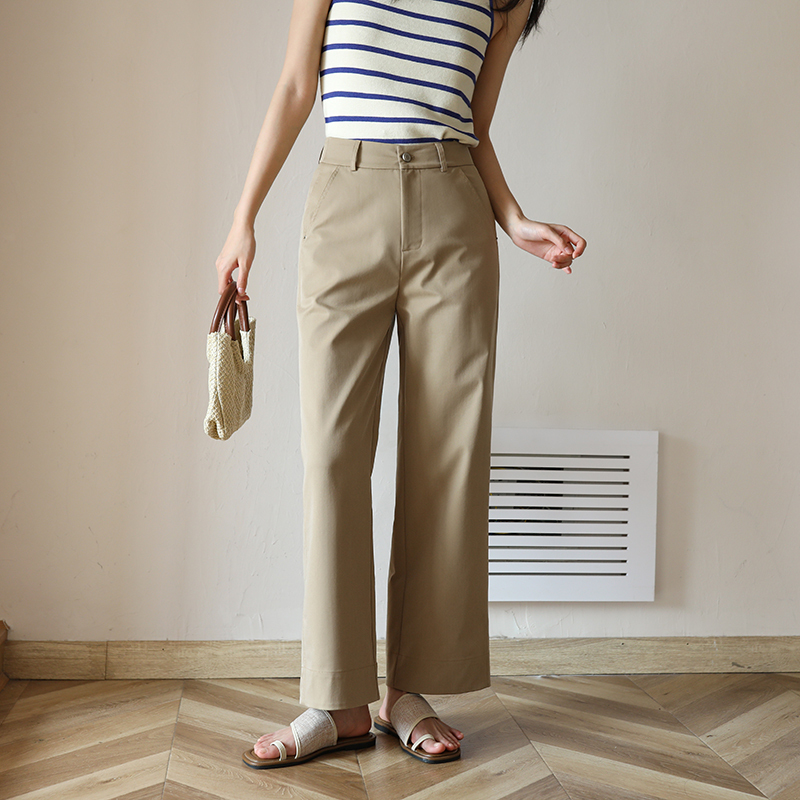 Summer Vibe Classic Khaki Tencel Cotton Wide-Leg Pants for Women, Loose Long Pants, Casual Straight-Leg Pants, Versatile and Slimming
