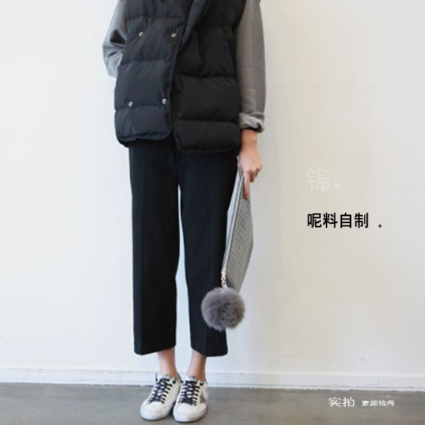 Korean version of autumn and winter medium-thick woolen straight-leg pants casual suit woolen nine-point pants cigarette pipe straight-leg micro-wide-leg pants women