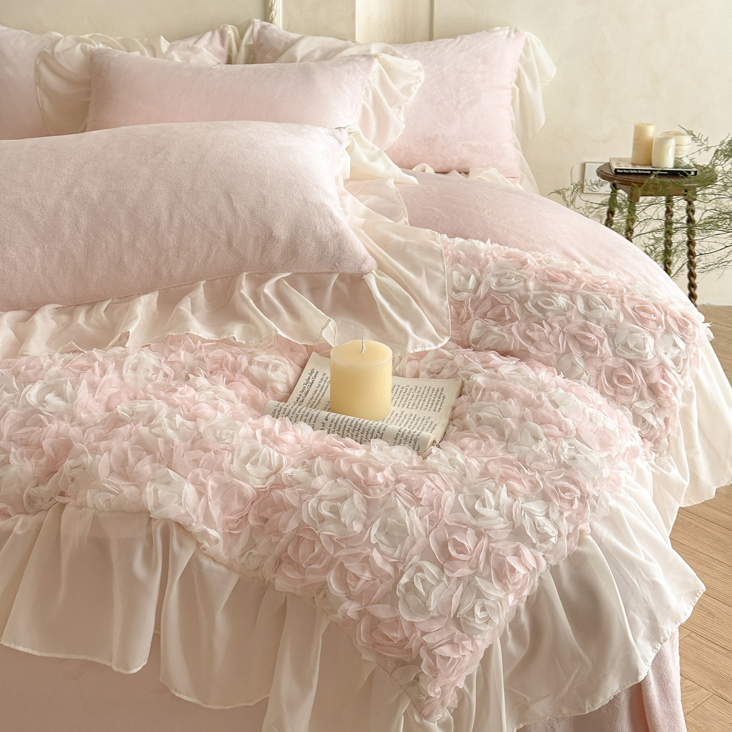 韩式公主风牛奶绒四件套冬季加厚加绒立体玫瑰被套防滑床笠床单款解析