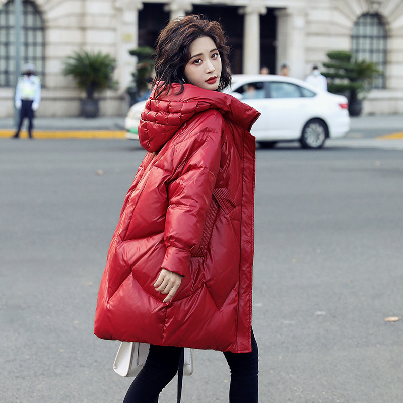 sandro bassa red bright face down clothes woman medium long version 2021 new white duck suede thickened winter jacket