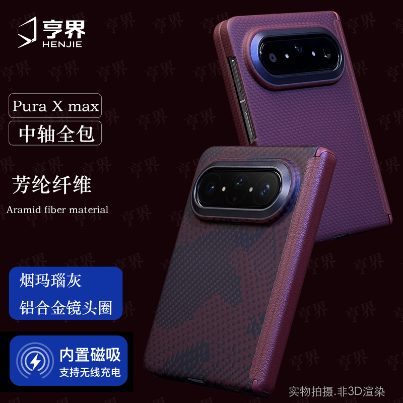 Suitable for Huawei Puraxmax Foldable Screen Phone Case, Full-Body Magnetic Kevlar Ultra-Thin Pxmax Collector's Edition Protective Case, Aramid Woven Case, Camouflage Carbon Fiber Pattern, Business Style for Men, High-End