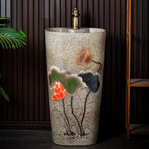 Chinese style ceramic column washbasin courtyard balcony floor-standing washbasin household integrated column basin outdoor pool