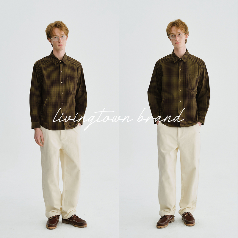 Livingtown Side Seam Pocket Design Plaid Shirt Japanese Retro Loose Casual Workwear Long-Sleeve Shirt