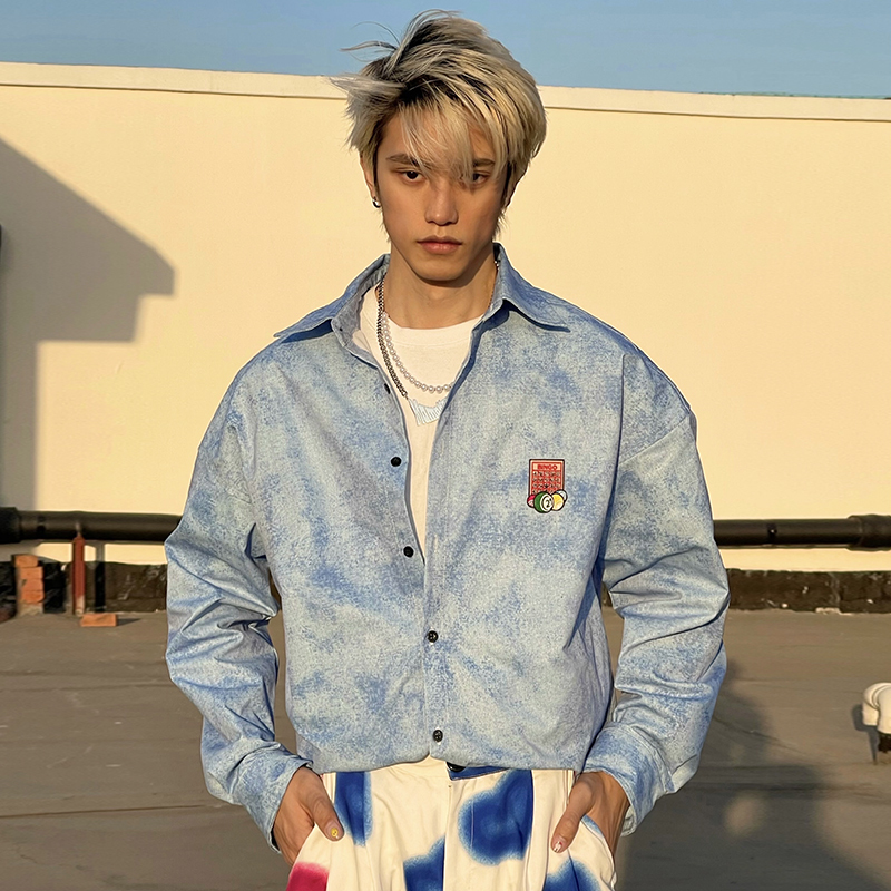 Mamahasgun Original 21 Spring Style California Street American Retro Floral Blue Loose Embroidered Shirt