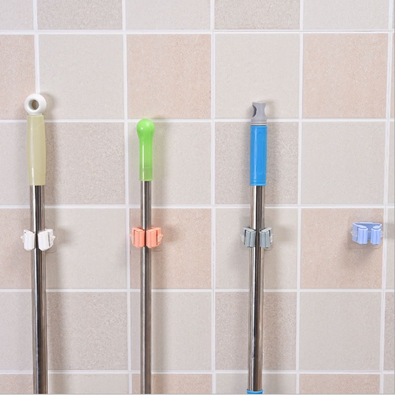 Mop clamping fork clip No-mark powerful mop rack wall-mounted kitchen bathroom containing home mop rack free of punch