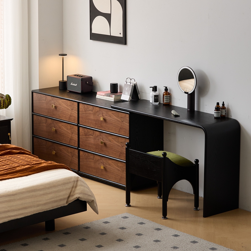 2026 New Model of Mid-Century Style Solid Wood Furniture, Simple and Light Luxury, Floor-Standing Storage, Extendable Dressing Table, Counter Table, Bedside Cabinet