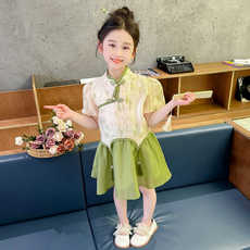 Китайцы одежда наборы 幼儿园小童夏季短袖国风套装2024新款女宝宝新中式汉服裙子表演服 OTHER