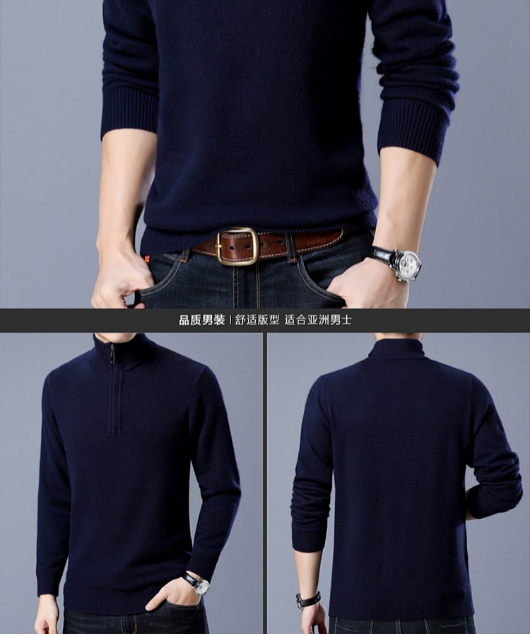 Áo len cashmere mùa đông cổ cao dây kéo áo len nam trung niên dày ấm áp ấm áp áo len của cha áo hoodie cặp