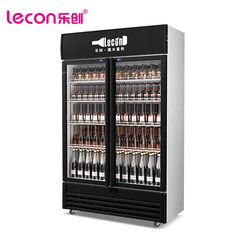 Double door display case Refreshing Vertical Freezer Three Doors Drinks Supermarket Double Door High-end Black Straight Cold Air-cooled