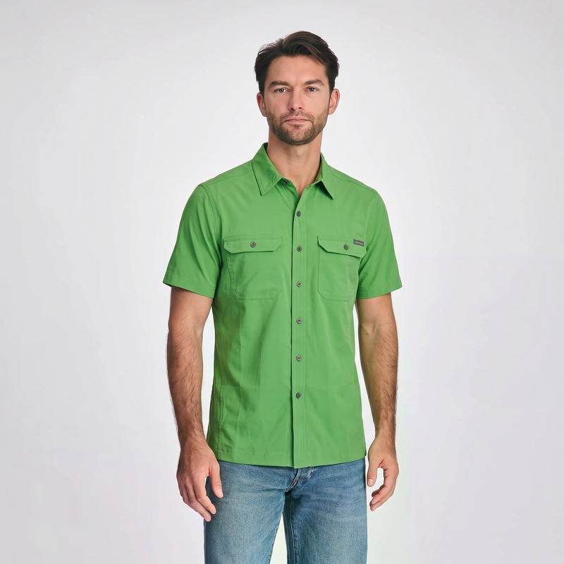 Eddie Bauer Men's Summer Outdoor Shirt Sports Casual Double Pocket Short-Sleeve Shirt with Collar Quick-Dry Fly Fishing