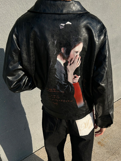 ins American-Style Design Niche Dragonfly Women's Pu Leather Jacket Men's Spring Loose Cool Leather Jacket Trendy