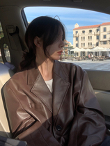 LIL CHER Korean leather suit women 2021 autumn and winter New loose casual leather jacket coat ins tide