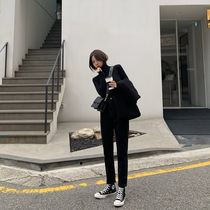 LIL CHER Korean straight jeans womens 2021 new spring and autumn high-waisted black pants thin all-round trousers