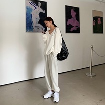 LIL CHER gray leg guard pants womens spring and autumn Korean version lazy wind loose high waist straight casual sports pants