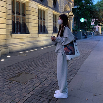 LIL CHER gray high-waisted straight casual sweatpants Womens Spring and Autumn New Korean version of loose wide-legged leggings