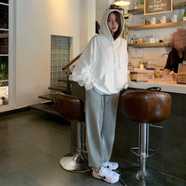 LIL CHER gray sweatpants womens 2021 new spring and autumn loose leggings high waist straight casual sports pants