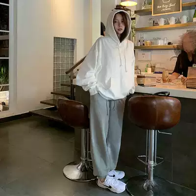 LIL CHER gray pants women 2021 new spring and autumn loose pants high waist straight casual sports pants