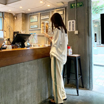 LIL CHER striped high waist casual sweatpants womens spring and summer thin section loose straight wide leg thin mopping trousers