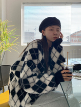 LIL CHER Diamond sweater coat womens autumn and winter New Korean loose leisure lazy wind wool knitted cardigan