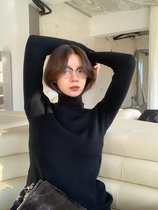 LIL CHER black turtleneck knitwear women 2021 Spring and Autumn New Korean slim Joker slim jokey