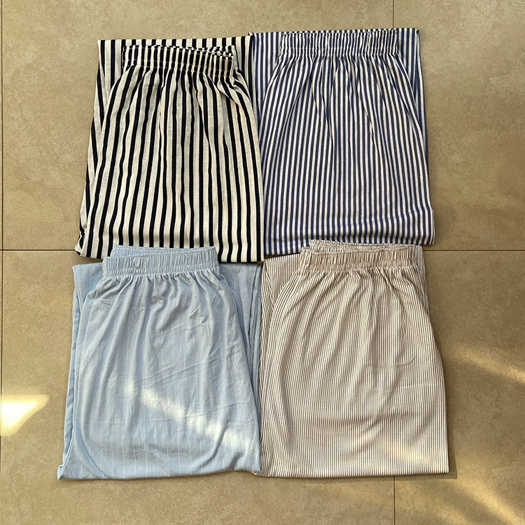Bộ đồ ngủ cotton cho người đàn ông trung niên và cao tuổi quần vải cotton mặc nhà quần âu rộng rãi bố cộng với kích thước quần sọc điều hòa - Quần tây