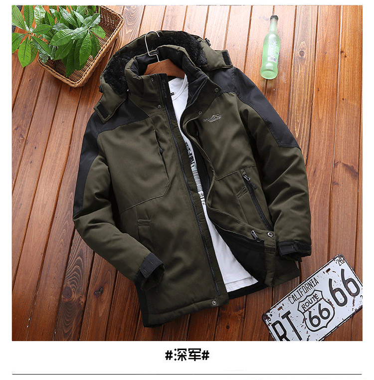 Cotton nam chống thấm nước cộng với áo khoác nhung dày áo khoác ngoài trời quần áo cotton giản dị áo ấm áo khoác thể thao