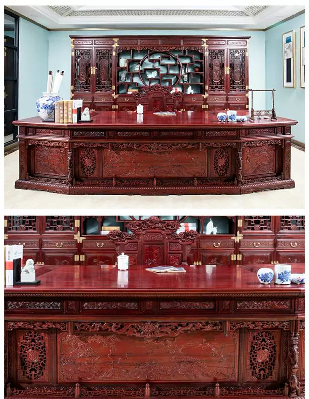 Hàng năm đồ nội thất màu đỏ Barry Dalbergia Qian Qi Daye bàn học bàn tủ sách ghế gỗ gụ ông chủ văn phòng - Nội thất văn phòng
