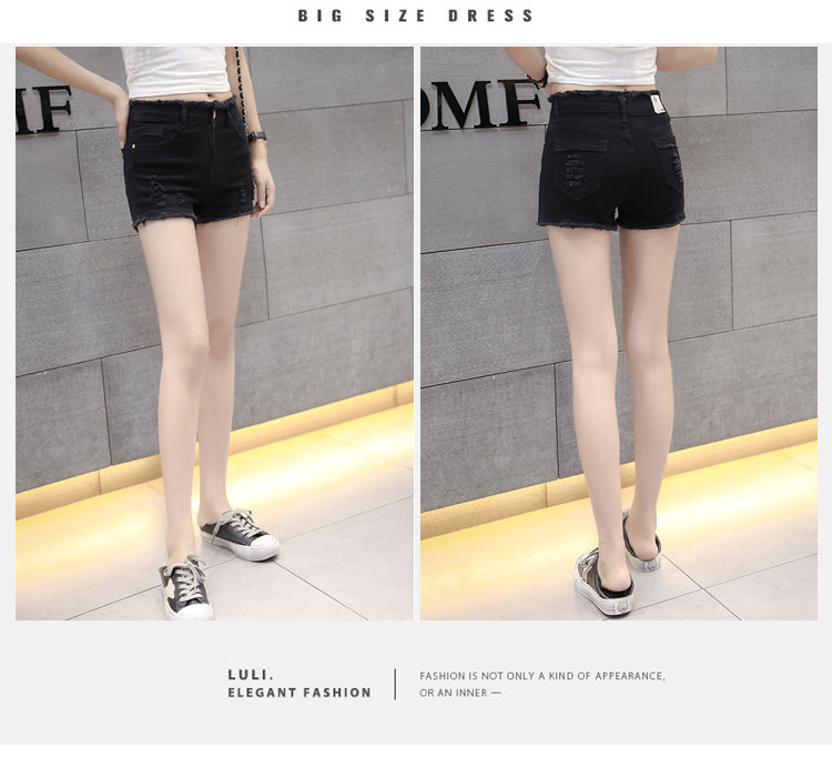 Mùa hè mới của Hàn Quốc phiên bản của denim hoang dã quần short nữ cao eo Slim mỏng đàn hồi hoang dã lỗ lông nóng quần thủy triều quần short bò