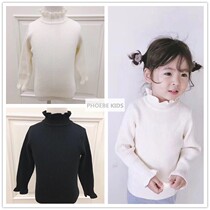 Ins hot girl baby autumn and winter mid-neck lace leader all-match thick cotton thread bottoming shirt childrens round neck sweater