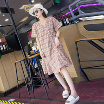 Fat Sister Summer Dress 2021 New Shading Big Code Dress Dress Woman Foreign Air Reduction Age Plaid Slim Fit Dresses