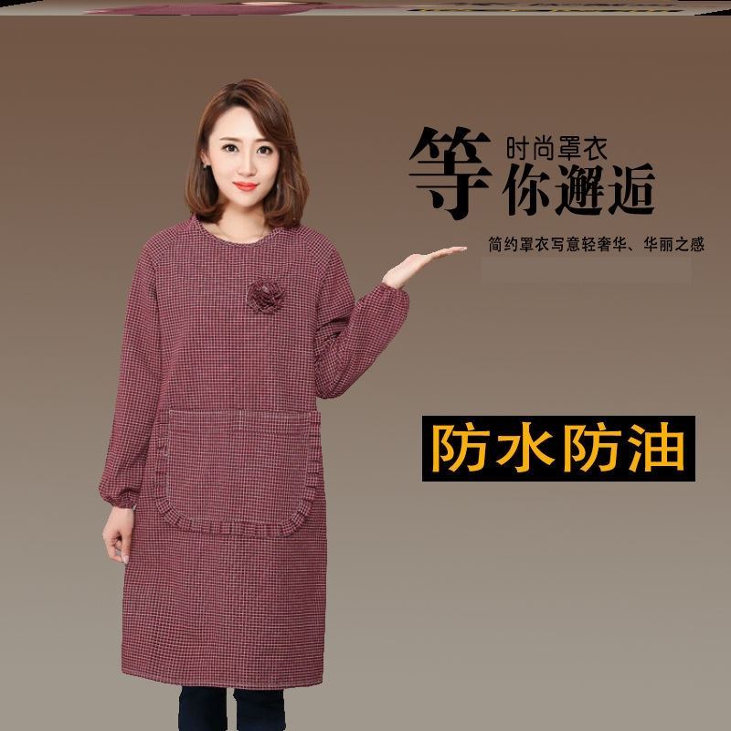 Household waterproof kitchen fashion long-sleeved apron Adult cute is wearing a hood with sleeves oil-proof work clothes anti-dressing