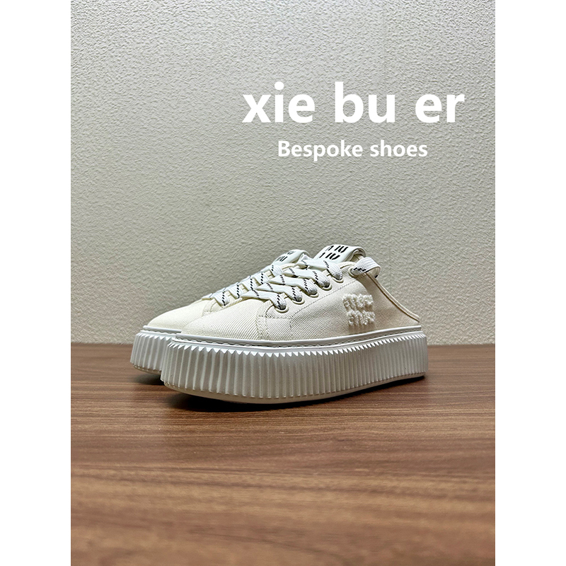 Platform Thick-Soled Canvas Shoes for Women, 2025 Summer New European Style Casual Slip-On Lazy Mules with Closed Toe