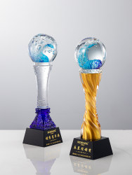 Blue Sea Wave Glass Bubble Crystal Trophy Creative Round Ball Corporate Outstanding Employee Annual Meeting Award Souvenir