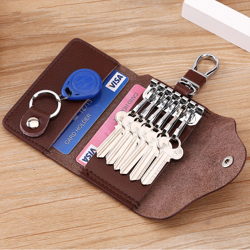 Cowhide Korean Style Key Bag for Men, Genuine Leather Car Key Bag, Waist Hanging Multi-Functional Zipper Key Bag Buckle, Women's Bag