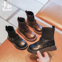 Childrens English sock shoes 2021 Autumn New Girls non-slip soft boots solid color casual Martin boots