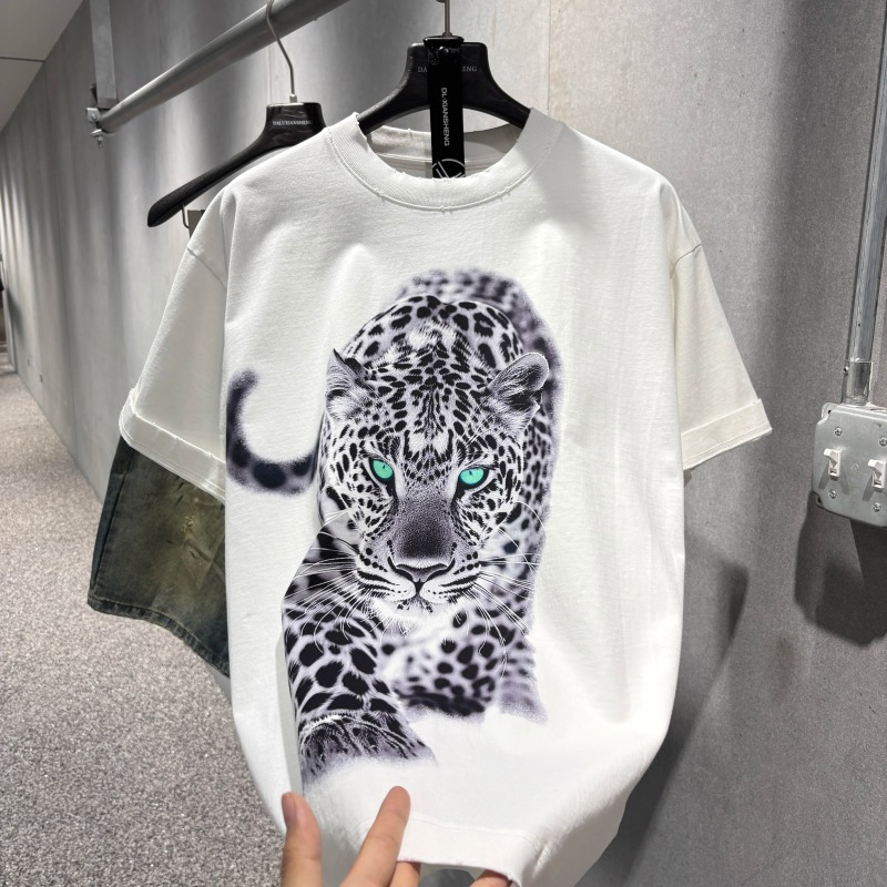 Dlxs2026 Spring/Summer New Dark Leopard Direct Print Vintage Heavyweight Couple Short Sleeve T-Shirt