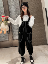 Girls autumn suit new big children foreign children domineering Street pants girls fashionable two-piece spring and autumn