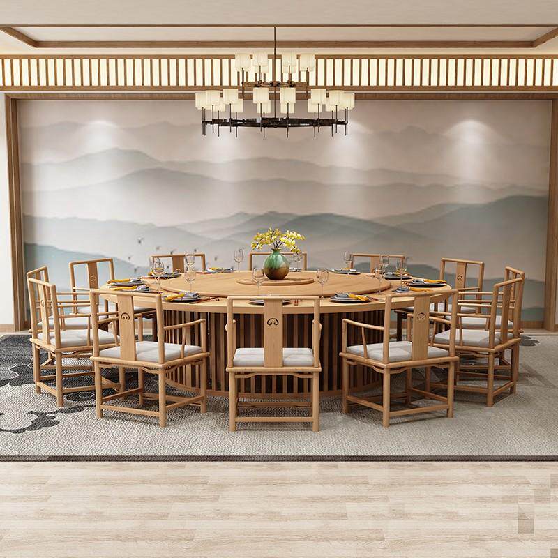 Hotel electric large round table dining table new Chinese club solid wood automatic turntable 16 people 20 people 3 meters hotel round table